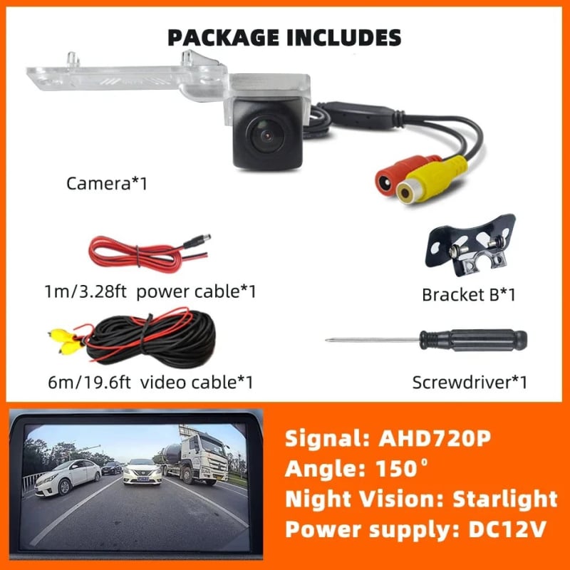 VW Jetta/Polo/Bora/Golf galinio vaizdo kameros laikiklis – Bracket20+sd30m; 12V Maitinimas; 150° kampas; CVBS/AHD vaizdo signalas