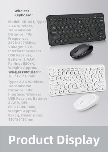 Bezdrôtový set klávesnice a myši – 78 kláves, 2,4G bezdrôtové, model K380, 1600dpi, mini retro okrúhly dizajn