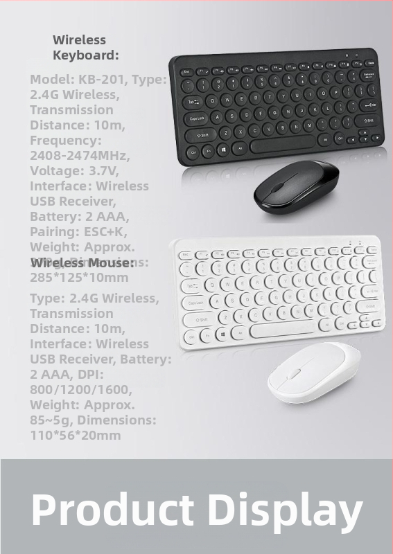 Bezdrôtový set klávesnice a myši – 78 kláves, 2,4G bezdrôtové, model K380, 1600dpi, mini retro okrúhly dizajn