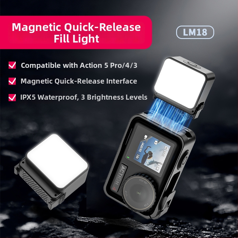 LM18 Mini Lampă de umplere magnetică, portabilă, compatibilă cu DJI Action Mini, 3.7V, sub 10W