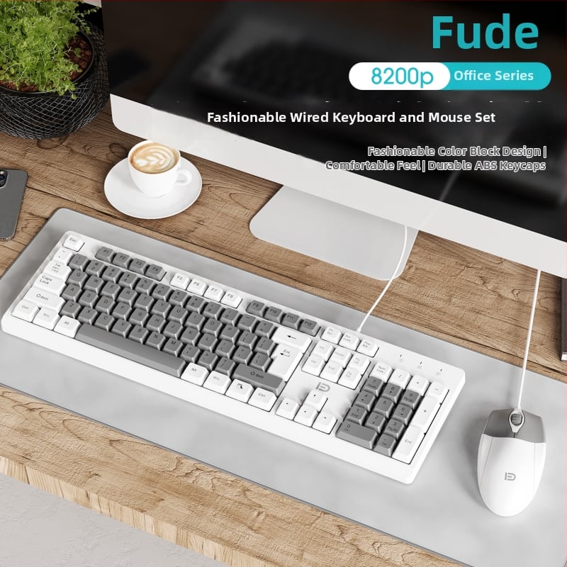 Комплект клавиатура и мишка Fude 8200P (жичен, USB интерфейс, 1600 DPI, ергономичен)