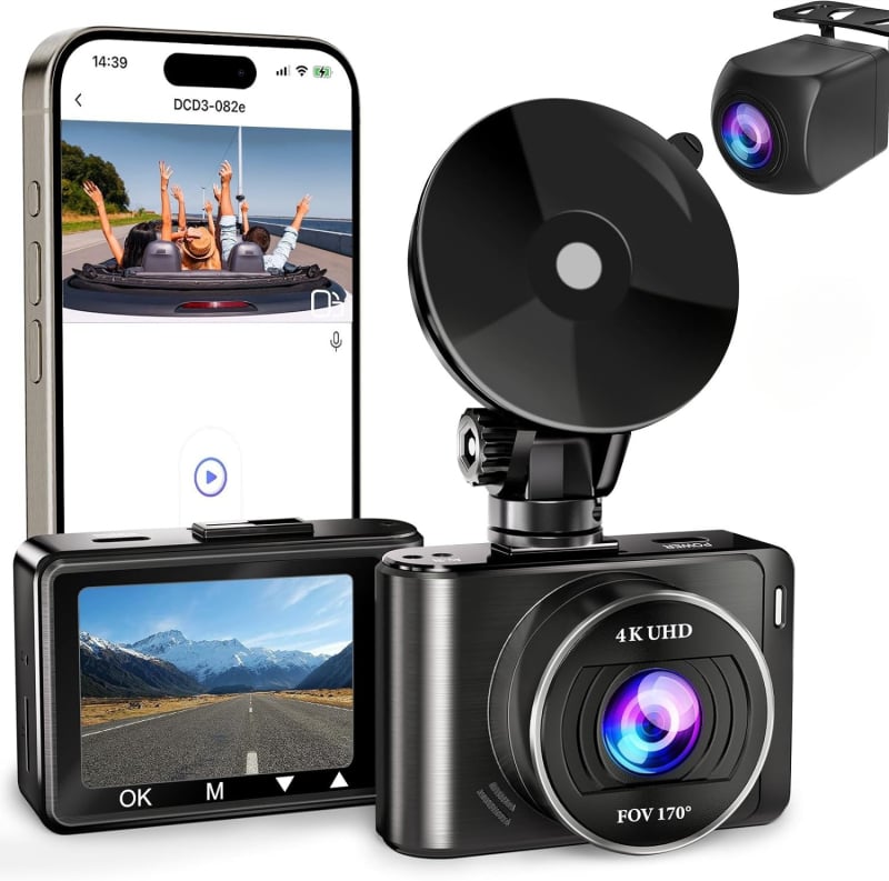 Automobilska kamera s dvostrukim snimanjem 4K+1080P, WiFi, 170°, dvostruka leća, F1.8, 1.5" zaslon, ciklično snimanje, TF kartica do 128GB