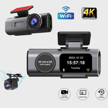 4K dvostruki automobilinski registrator s prednjim i stražnjim snimanjem, 170° ultraširoki kut, noćni vid, WiFi i GPS, 1,5-inčni zaslon