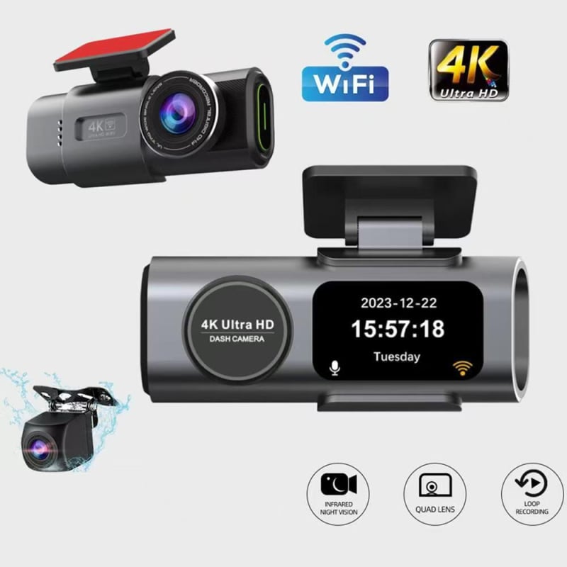 4K dvostruki automobilinski registrator s prednjim i stražnjim snimanjem, 170° ultraširoki kut, noćni vid, WiFi i GPS, 1,5-inčni zaslon