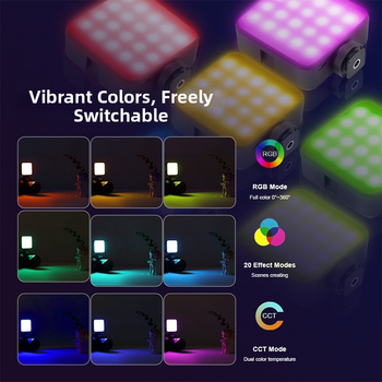 T64RGB Mini RGB LED Svetlo na Selfie pre Mobilný Telefón — 4.2W, 3.7V, Vstavaná Batéria, Teplota Farby 2500K–9900K