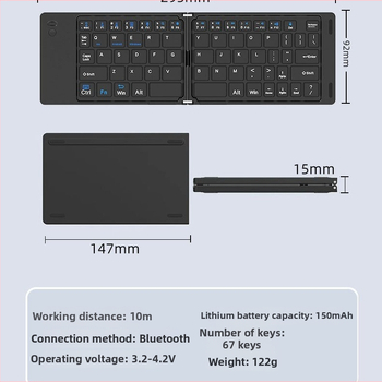 Sklopná bezdrôtová Bluetooth klávesnica s myšou – 1600dpi optoelektronika, ergonický dizajn, možnosť loga na zákazku, nabíjací kábel súčasťou, univerzálne pre notebook, tablet, telefón, laptop