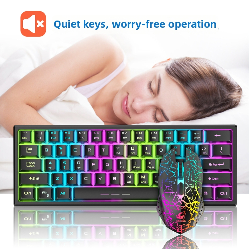 Bezdrôtový set klávesnice a myši T61, 61 klávesov, podsvietenie, 2400dpi, USB