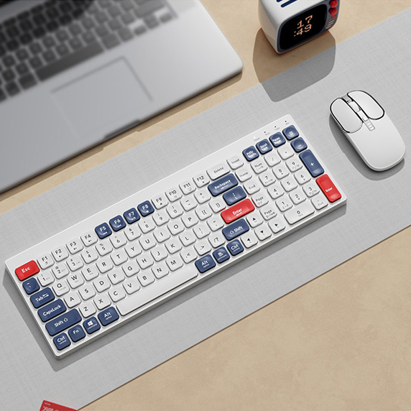 Set tastatură și mouse Bluetooth, fără fir, ergonomic, senzor optic 1600 DPI, rezistent la apă, funcționare silențioasă