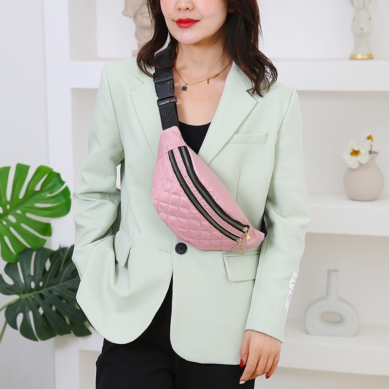 Geantă de talie pentru femei, model quilt diamantat, material Oxford, închidere cu fermoar, buzunar intern pentru telefon și buletin, potrivită pentru plimbări