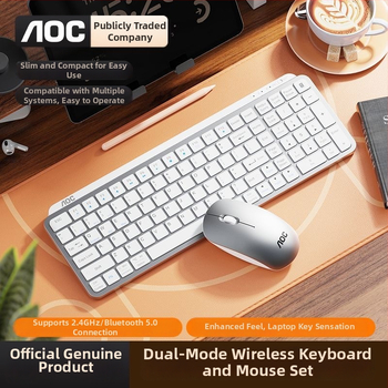 AOC sada klávesnice a myši s dvojmódovým bezdrôtovým pripojením, klávesnica s nožnicovým prepínačom, Bluetooth 5.0 a 2.4G, myš USB, 1200 DPI