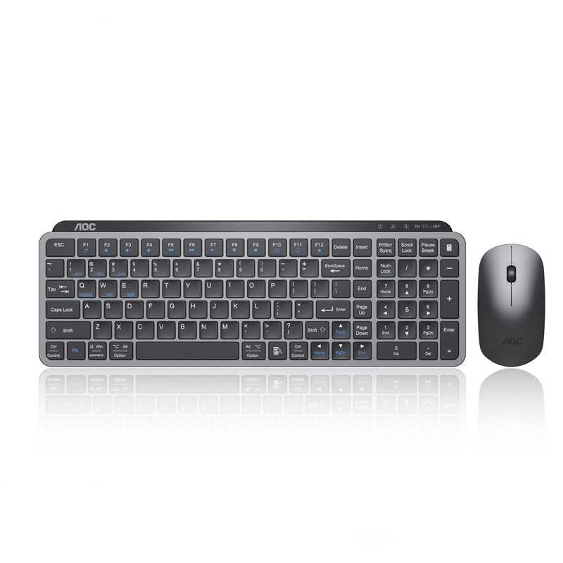 Σετ AOC πληκτρολόγιο και ποντίκι με διπλό τρόπο σύνδεσης, πληκτρολόγιο με μηχανισμό ψαλιδιού, Bluetooth 5.0 και 2.4G ασύρματη σύνδεση, USB ποντίκι, 1200 DPI