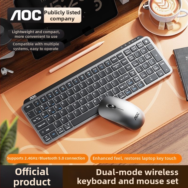 AOC sada klávesnice a myši s dvojmódovým bezdrôtovým pripojením, klávesnica s nožnicovým prepínačom, Bluetooth 5.0 a 2.4G, myš USB, 1200 DPI