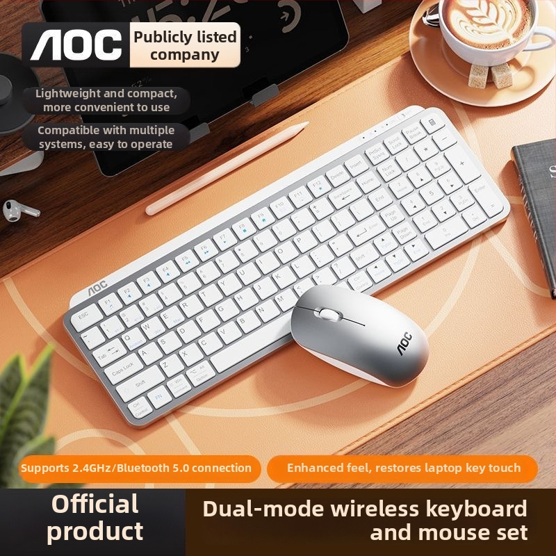 AOC sada klávesnice a myši s dvojmódovým bezdrôtovým pripojením, klávesnica s nožnicovým prepínačom, Bluetooth 5.0 a 2.4G, myš USB, 1200 DPI