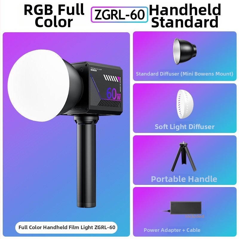 Fotografické osvetlenie, prenášateľné ručné svetlo pre exteriérové snímky, model Zgrl-60, 60W, 220V