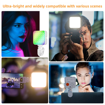 BOOYIIN XJ75 RGB Prenosné LED svetlo pre kameru — kompaktné, ručné, tri teploty farieb, 5V/1A, <10W; vhodné pre selfie, fotografovanie a živé vysielanie