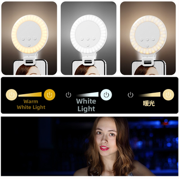 LED doplnkové svetlo XJ51 pre selfie, živé vysielanie, videohovory — Výkon 100, 5V/1A, Vstavaná batéria