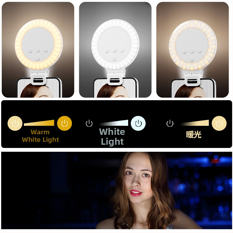 LED doplnkové svetlo XJ51 pre selfie, živé vysielanie, videohovory — Výkon 100, 5V/1A, Vstavaná batéria