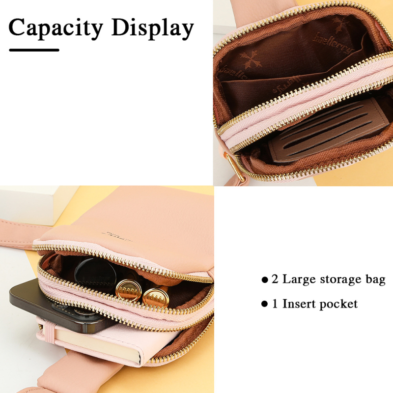 Baellerry ženska PU crossbody torba s dvostrukim zatvaračima — korejski stil, unutarnji pretinci za telefon i ID