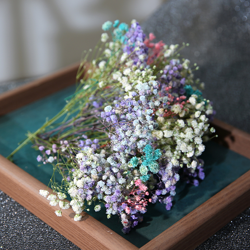 Mireasă arc de păr cu flori uscate, stil pădure, varietate Starry Sky, cu Baby's Breath (Material: Flori uscate; Stil: Pădure; Cadou: Nu; Varietate: Starry Sky)