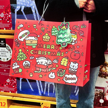 Sac de cadouri cu design Crăciun graffiti cu cățeluș, capacitate mare, carton, stil desen animat