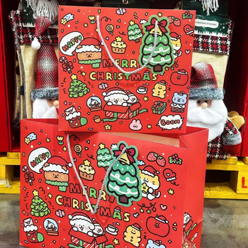 Sac de cadouri cu design Crăciun graffiti cu cățeluș, capacitate mare, carton, stil desen animat