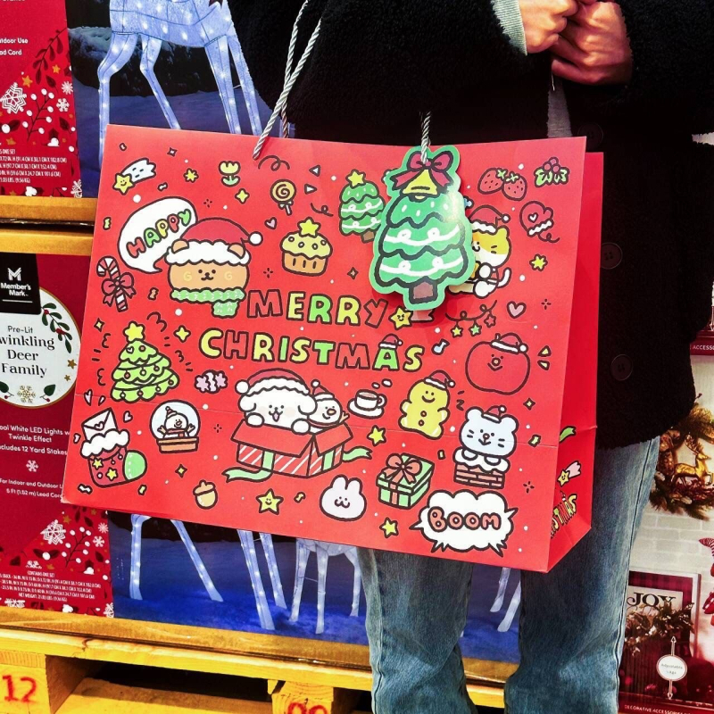 Sac de cadouri cu design Crăciun graffiti cu cățeluș, capacitate mare, carton, stil desen animat