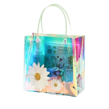 Geantă tote din PVC, transparentă cu logo personalizat – grosime dublă 30S, utilizare universală