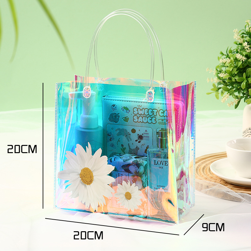 Geantă tote din PVC, transparentă cu logo personalizat – grosime dublă 30S, utilizare universală