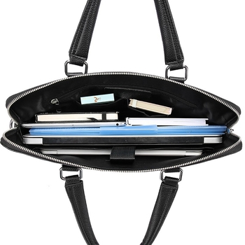 Geantă de mână pentru bărbați din piele naturală - model carouri (Formă orizontală pătrată; Închidere cu fermoar; Compatibil cu laptop de 14 inchi; Capacitate 20–35 L)