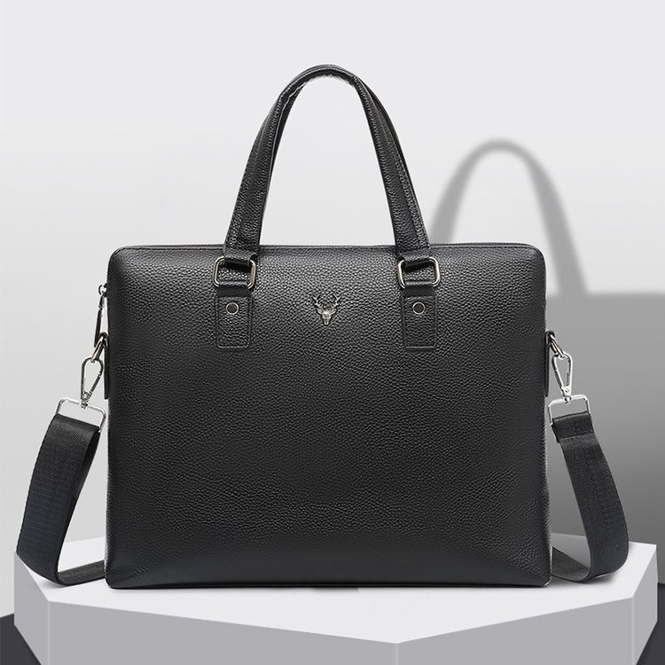 Geantă de mână pentru bărbați din piele naturală - model carouri (Formă orizontală pătrată; Închidere cu fermoar; Compatibil cu laptop de 14 inchi; Capacitate 20–35 L)