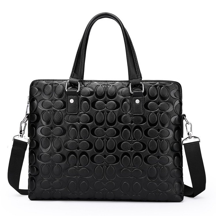 Geantă de mână pentru bărbați din piele naturală - model carouri (Formă orizontală pătrată; Închidere cu fermoar; Compatibil cu laptop de 14 inchi; Capacitate 20–35 L)