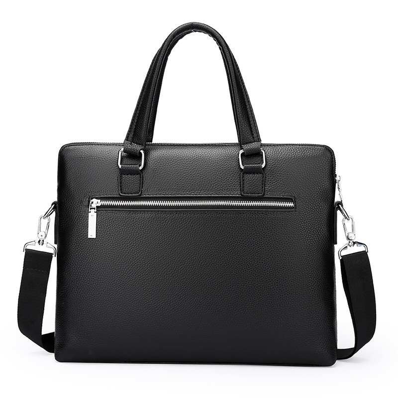 Geantă de mână pentru bărbați din piele naturală - model carouri (Formă orizontală pătrată; Închidere cu fermoar; Compatibil cu laptop de 14 inchi; Capacitate 20–35 L)