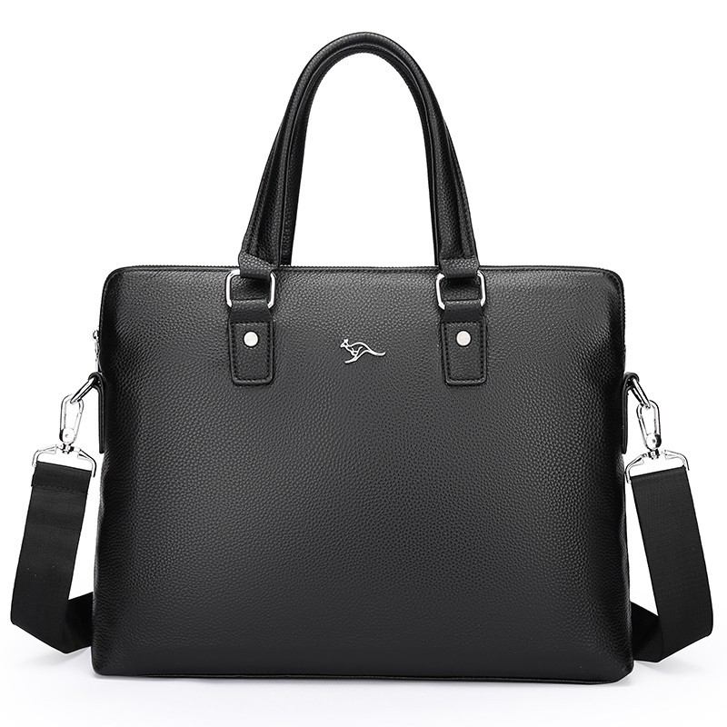 Geantă de mână pentru bărbați din piele naturală - model carouri (Formă orizontală pătrată; Închidere cu fermoar; Compatibil cu laptop de 14 inchi; Capacitate 20–35 L)