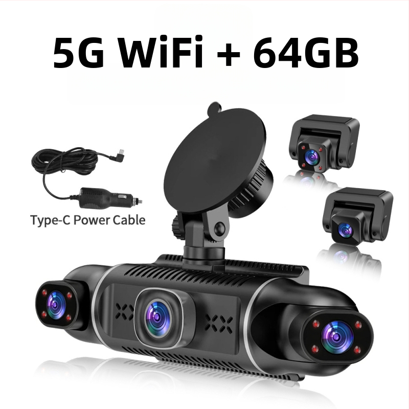 Palubná kamera do auta s 3,0-palcovým displejom, HD záznam, infračervené nočné videnie, Wi‑Fi prepojenie s telefónom, parkovací monitor, 360° rotácia