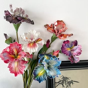 Δύο κεφαλών τεχνητό λουλούδι ίρις, EVA αίσθηση αφής, μεταξωτό υλικό και ανάγλυφη επεξεργασία — κατάλληλο για γάμους και διακόσμηση σπιτιού