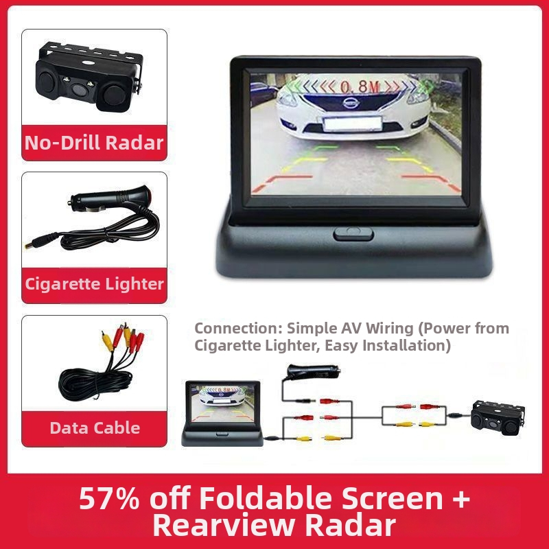 Atpakaļskata kamera sistēma ar HD nakts redzi, bez urbšanas, 3-in-1 parku radars, universāla saderība