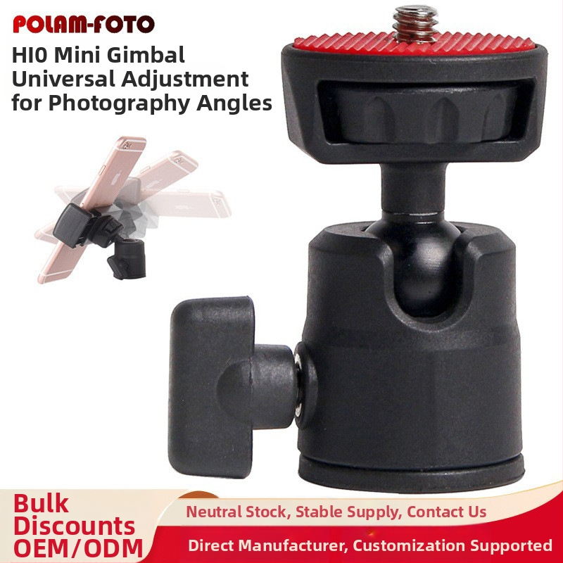 POLAM-FOTO Guľová hlava pre statív — 360° otáčanie, 1/4" závit, Plast + Zliatina, Vertikálne nakláňanie 90°, Horizontálny pan 135°