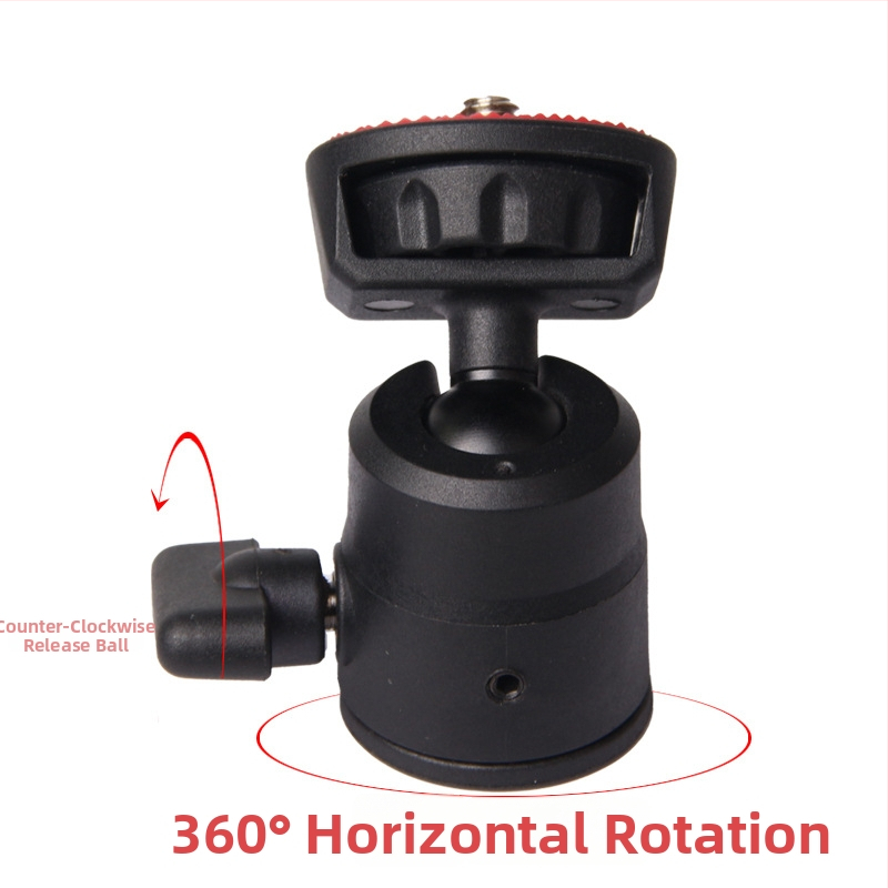 POLAM-FOTO Guľová hlava pre statív — 360° otáčanie, 1/4" závit, Plast + Zliatina, Vertikálne nakláňanie 90°, Horizontálny pan 135°