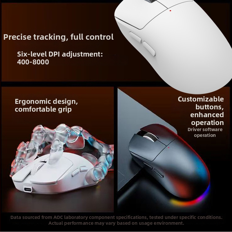 Juhtmevaba mänguhiir, ergonoomiline disain, 8000 DPI optiline sensor, 7 nuppu, 6 DPI taset, 10 m ulatus