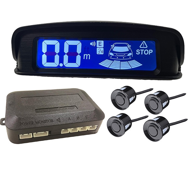 LCD atpakaļgaitas radars ar 4 sensoriem, detekcijas diapazons 0,3–2,5 m, 12V barošana