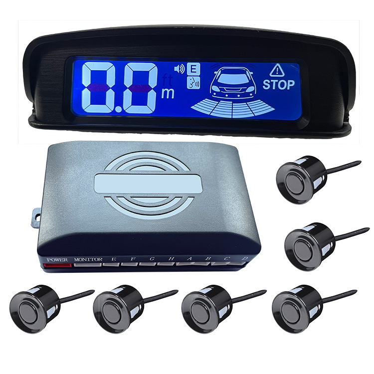 LCD atpakaļgaitas radars ar 4 sensoriem, detekcijas diapazons 0,3–2,5 m, 12V barošana