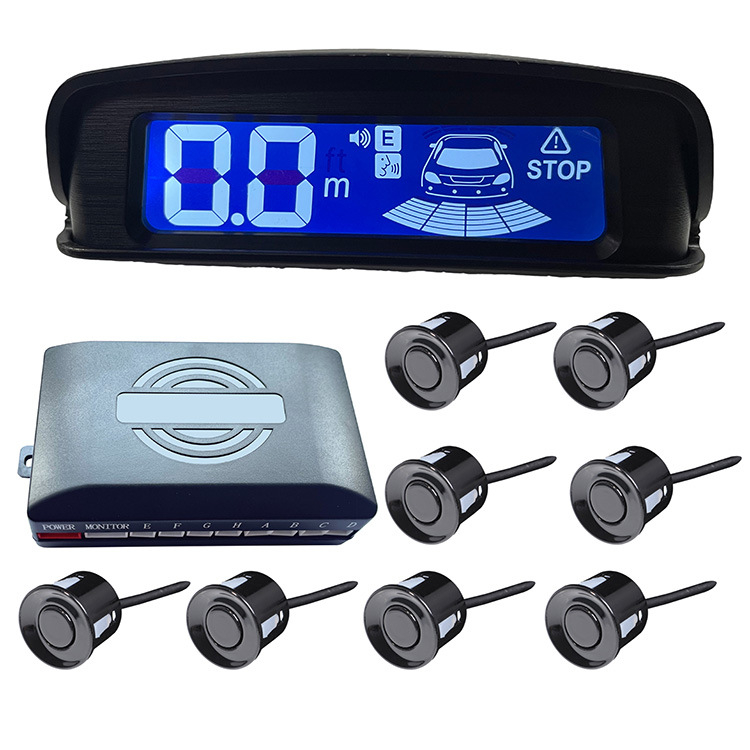 LCD atpakaļgaitas radars ar 4 sensoriem, detekcijas diapazons 0,3–2,5 m, 12V barošana