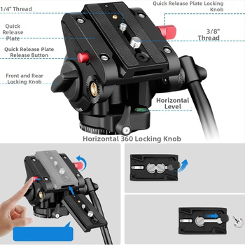 Tret pre kameru s hydraulickým panoramatickým gimbalom a guľovou hlavou, hliníková zliatina, 160 g, univerzálne použitie