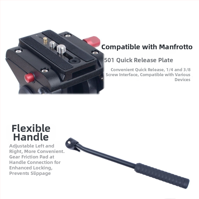 Tret pre kameru s hydraulickým panoramatickým gimbalom a guľovou hlavou, hliníková zliatina, 160 g, univerzálne použitie