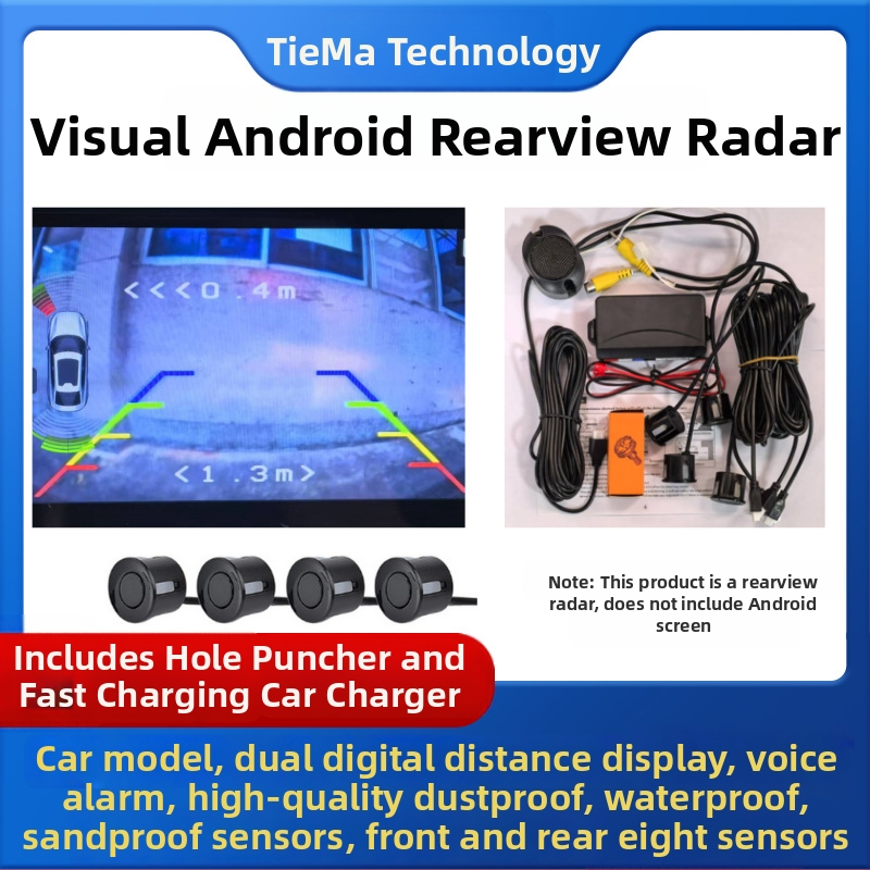 Vizualizēts atpakaļgaitas radars, vd3, 8 zondi, jutības diapazons 0,2–2,5 m, balss signāls, automašīnas displejs