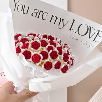 Изкуствен букет рози — DIY комплект, пластмасови цветя, релефна изработка, сорт рози, ръчно изработен букет (подарък за Деня на Свети Валентин)