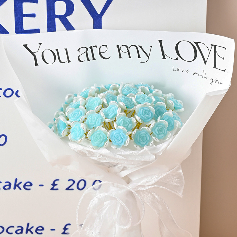 Изкуствен букет рози — DIY комплект, пластмасови цветя, релефна изработка, сорт рози, ръчно изработен букет (подарък за Деня на Свети Валентин)