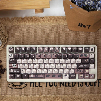 Set keycapova s temom kave za numeričku tipkovnicu, do 87 tipki, Type-C veza, plastična konstrukcija, retro MOA stil