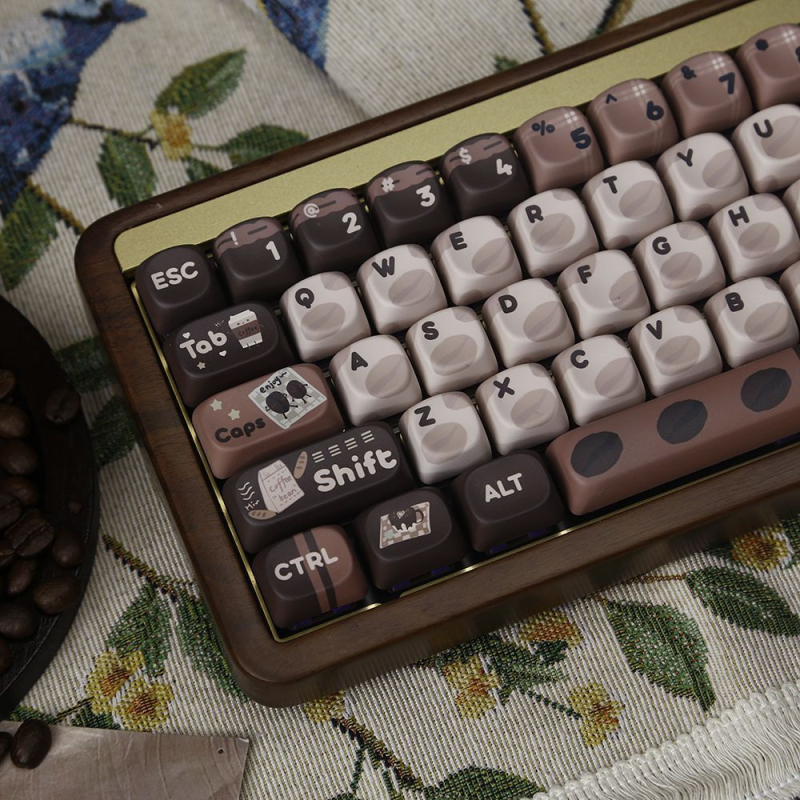 Set keycapova s temom kave za numeričku tipkovnicu, do 87 tipki, Type-C veza, plastična konstrukcija, retro MOA stil