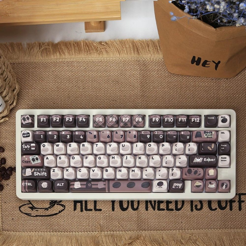 Set keycapova s temom kave za numeričku tipkovnicu, do 87 tipki, Type-C veza, plastična konstrukcija, retro MOA stil